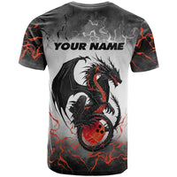 Custom Black Dragon Bowling T Shirt with Fiery Ball and Thunderstorm Lightning Pattern - Wonder Print Shop