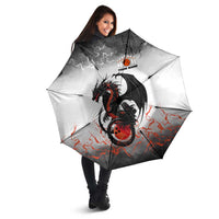 Custom Black Dragon Bowling Umbrella with Fiery Ball and Thunderstorm Lightning Pattern - Wonder Print Shop
