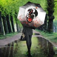 Custom Black Dragon Bowling Umbrella with Fiery Ball and Thunderstorm Lightning Pattern - Wonder Print Shop