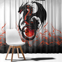 Custom Black Dragon Bowling Window Curtain with Fiery Ball and Thunderstorm Lightning Pattern - Wonder Print Shop