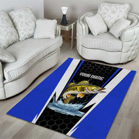 Custom Walleye Fishing Area Rug with Jumping Fish Splash and Blue Black Hexagon Pattern - Wonder Print Shop
