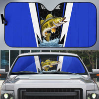 Custom Walleye Fishing Auto Sun Shade with Jumping Fish Splash and Blue Black Hexagon Pattern - Wonder Print Shop