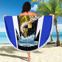 Custom Walleye Fishing Beach Blanket with Jumping Fish Splash and Blue Black Hexagon Pattern - Wonder Print Shop