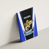 Custom Walleye Fishing Canvas Wall Art with Jumping Fish Splash and Blue Black Hexagon Pattern - Wonder Print Shop