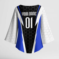 Custom Walleye Fishing Kimono Sleeve Blouse with Jumping Fish Splash and Blue Black Hexagon Pattern - Wonder Print Shop