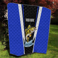 Custom Walleye Fishing Quilt with Jumping Fish Splash and Blue Black Hexagon Pattern - Wonder Print Shop