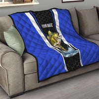 Custom Walleye Fishing Quilt with Jumping Fish Splash and Blue Black Hexagon Pattern - Wonder Print Shop