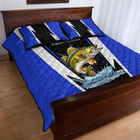 Custom Walleye Fishing Quilt Bed Set with Jumping Fish Splash and Blue Black Hexagon Pattern - Wonder Print Shop