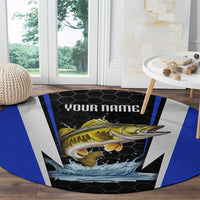 Custom Walleye Fishing Round Carpet with Jumping Fish Splash and Blue Black Hexagon Pattern - Wonder Print Shop