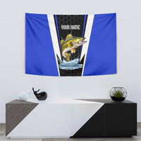 Custom Walleye Fishing Tapestry with Jumping Fish Splash and Blue Black Hexagon Pattern - Wonder Print Shop