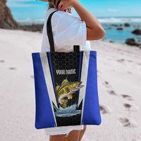 Custom Walleye Fishing Tote Bag with Jumping Fish Splash and Blue Black Hexagon Pattern - Wonder Print Shop