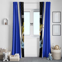 Custom Walleye Fishing Window Curtain with Jumping Fish Splash and Blue Black Hexagon Pattern - Wonder Print Shop