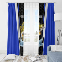 Custom Walleye Fishing Window Curtain with Jumping Fish Splash and Blue Black Hexagon Pattern - Wonder Print Shop
