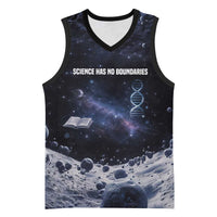 Mae Jemison Basketball Jersey with Space Portrait Design, Science Has No Boundaries Quote and DNA Book Elements - Wonder Print Shop