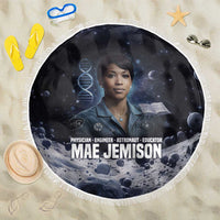 Mae Jemison Beach Blanket with Space Portrait Design, Science Has No Boundaries Quote and DNA Book Elements - Wonder Print Shop
