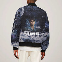 Mae Jemison Bomber Jacket with Space Portrait Design, Science Has No Boundaries Quote and DNA Book Elements - Wonder Print Shop