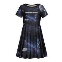 Mae Jemison Kid Short Sleeve Dress with Space Portrait Design, Science Has No Boundaries Quote and DNA Book Elements - Wonder Print Shop