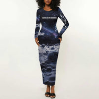 Mae Jemison Long Sleeve Bodycon Dress with Space Portrait Design, Science Has No Boundaries Quote and DNA Book Elements - Wonder Print Shop
