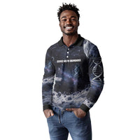 Mae Jemison Long Sleeve Polo Shirt with Space Portrait Design, Science Has No Boundaries Quote and DNA Book Elements - Wonder Print Shop