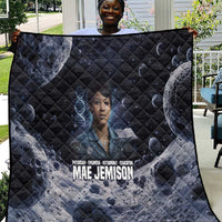 Mae Jemison Quilt with Space Portrait Design, Science Has No Boundaries Quote and DNA Book Elements - Wonder Print Shop