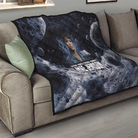 Mae Jemison Quilt with Space Portrait Design, Science Has No Boundaries Quote and DNA Book Elements - Wonder Print Shop