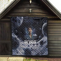 Mae Jemison Quilt with Space Portrait Design, Science Has No Boundaries Quote and DNA Book Elements - Wonder Print Shop