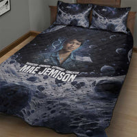 Mae Jemison Quilt Bed Set with Space Portrait Design, Science Has No Boundaries Quote and DNA Book Elements - Wonder Print Shop