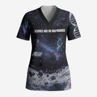 Mae Jemison Scrub Top with Space Portrait Design, Science Has No Boundaries Quote and DNA Book Elements - Wonder Print Shop