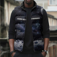 Mae Jemison Sleeveless Puffer Jacket with Space Portrait Design, Science Has No Boundaries Quote and DNA Book Elements - Wonder Print Shop