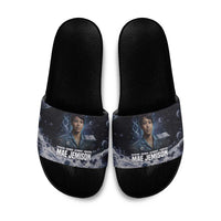 Mae Jemison Slide Sandals with Space Portrait Design, Science Has No Boundaries Quote and DNA Book Elements - Wonder Print Shop