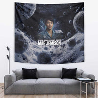 Mae Jemison Tapestry with Space Portrait Design, Science Has No Boundaries Quote and DNA Book Elements - Wonder Print Shop