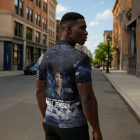 Mae Jemison Zipper Polo Shirt with Space Portrait Design, Science Has No Boundaries Quote and DNA Book Elements - Wonder Print Shop