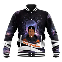 Mae Jemison Baseball Jacket Cartoon Astronaut Portrait, The Sky Is Not the Limit Quote and Galaxy Dreamer - Wonder Print Shop