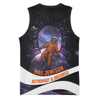 Mae Jemison Basketball Jersey Cartoon Astronaut Portrait, The Sky Is Not the Limit Quote and Galaxy Dreamer - Wonder Print Shop