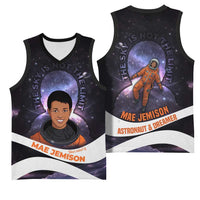 Mae Jemison Basketball Jersey Cartoon Astronaut Portrait, The Sky Is Not the Limit Quote and Galaxy Dreamer - Wonder Print Shop