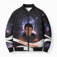 Mae Jemison Bomber Puffer Jacket Cartoon Astronaut Portrait, The Sky Is Not the Limit Quote and Galaxy Dreamer - Wonder Print Shop