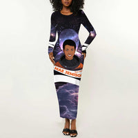 Mae Jemison Long Sleeve Bodycon Dress Cartoon Astronaut Portrait, The Sky Is Not the Limit Quote and Galaxy Dreamer - Wonder Print Shop