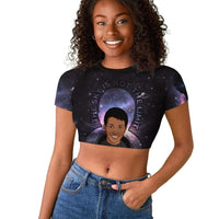 Mae Jemison Raglan Cropped T shirt Cartoon Astronaut Portrait, The Sky Is Not the Limit Quote and Galaxy Dreamer - Wonder Print Shop