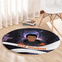 Mae Jemison Round Carpet Cartoon Astronaut Portrait, The Sky Is Not the Limit Quote and Galaxy Dreamer - Wonder Print Shop