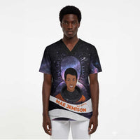 Mae Jemison Scrub Top Cartoon Astronaut Portrait, The Sky Is Not the Limit Quote and Galaxy Dreamer - Wonder Print Shop