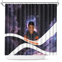 Mae Jemison Shower Curtain Cartoon Astronaut Portrait, The Sky Is Not the Limit Quote and Galaxy Dreamer - Wonder Print Shop