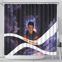Mae Jemison Shower Curtain Cartoon Astronaut Portrait, The Sky Is Not the Limit Quote and Galaxy Dreamer - Wonder Print Shop