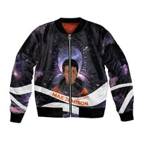 Mae Jemison Sleeve Zip Bomber Jacket Cartoon Astronaut Portrait, The Sky Is Not the Limit Quote and Galaxy Dreamer - Wonder Print Shop