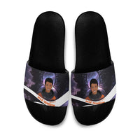 Mae Jemison Slide Sandals Cartoon Astronaut Portrait, The Sky Is Not the Limit Quote and Galaxy Dreamer - Wonder Print Shop