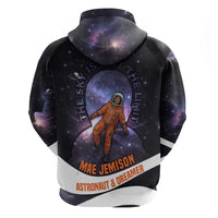 Mae Jemison Zip Hoodie Cartoon Astronaut Portrait, The Sky Is Not the Limit Quote and Galaxy Dreamer - Wonder Print Shop