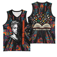 Chimamanda Ngozi Adichie Basketball Jersey with Monochrome Portrait, The Danger of a Single Story Quote - Wonder Print Shop