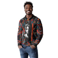 Chimamanda Ngozi Adichie Long Sleeve Polo Shirt with Monochrome Portrait, The Danger of a Single Story Quote - Wonder Print Shop