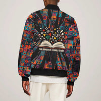 Chimamanda Ngozi Adichie Sleeve Zip Bomber Jacket with Monochrome Portrait, The Danger of a Single Story Quote - Wonder Print Shop
