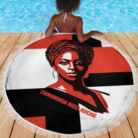 Chimamanda Ngozi Adichie Beach Blanket with Bold Red Portrait, We Should All Be Feminists Quote - Wonder Print Shop