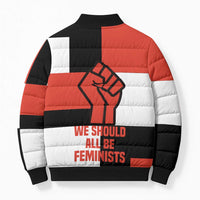 Chimamanda Ngozi Adichie Bomber Puffer Jacket with Bold Red Portrait, We Should All Be Feminists Quote - Wonder Print Shop